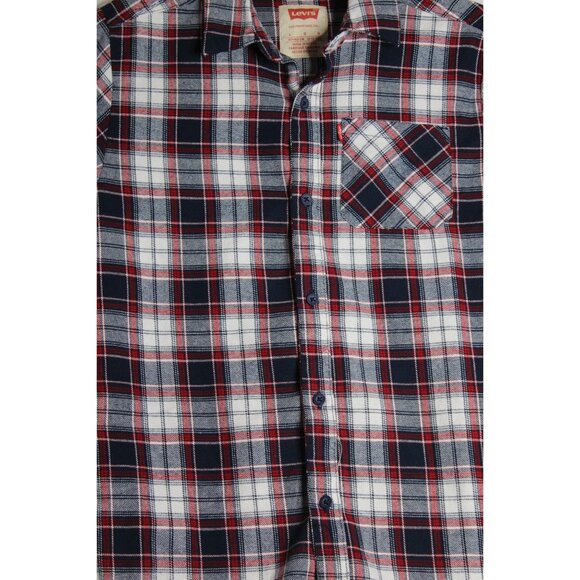 Levis L/S Red White Blue Plaid Button Down Flannel Shirt Kids (12-13 Yrs) Large - Picture 2 of 6